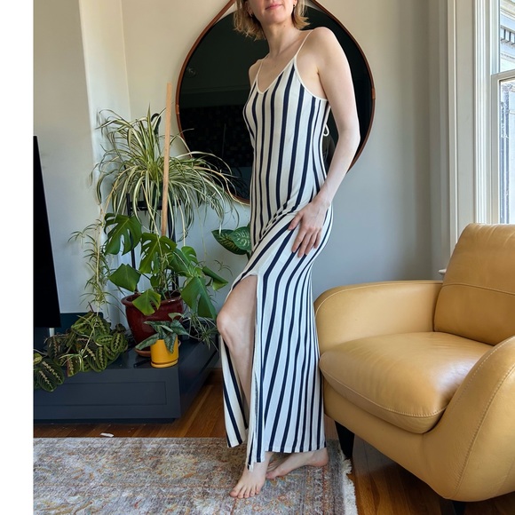 Double Zero navy/white striped maxi column dress, size S - Picture 2 of 3